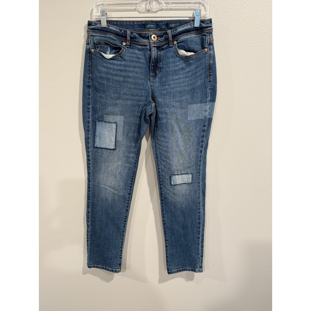 J.Jill Straight Jeans Women's 4 Blue Denim Slim-Ankle‎ Authentic Fit Patchwork